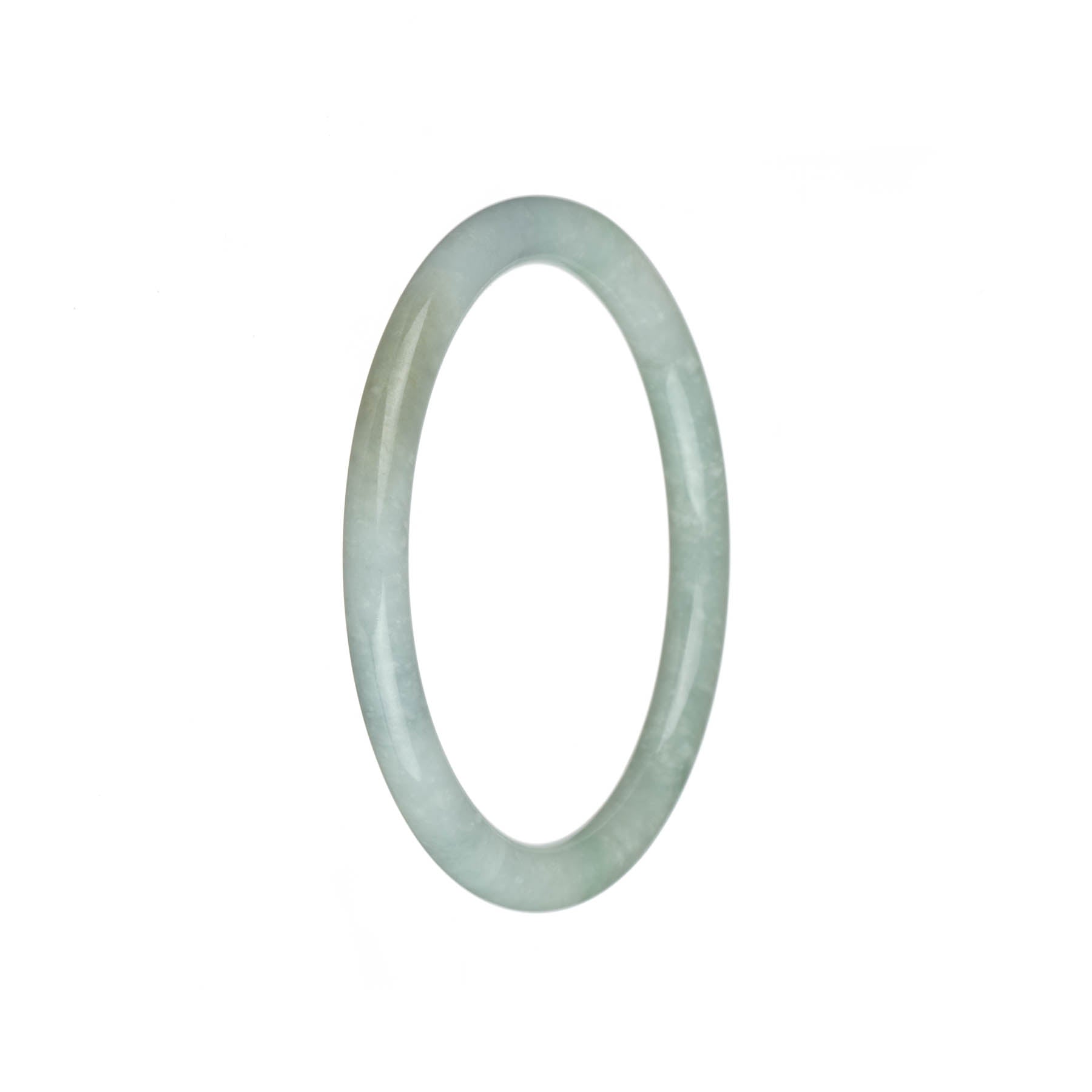 Certified Natural White with Pale Green Traditional Jade Bangle Bracelet - 61mm Petite Round