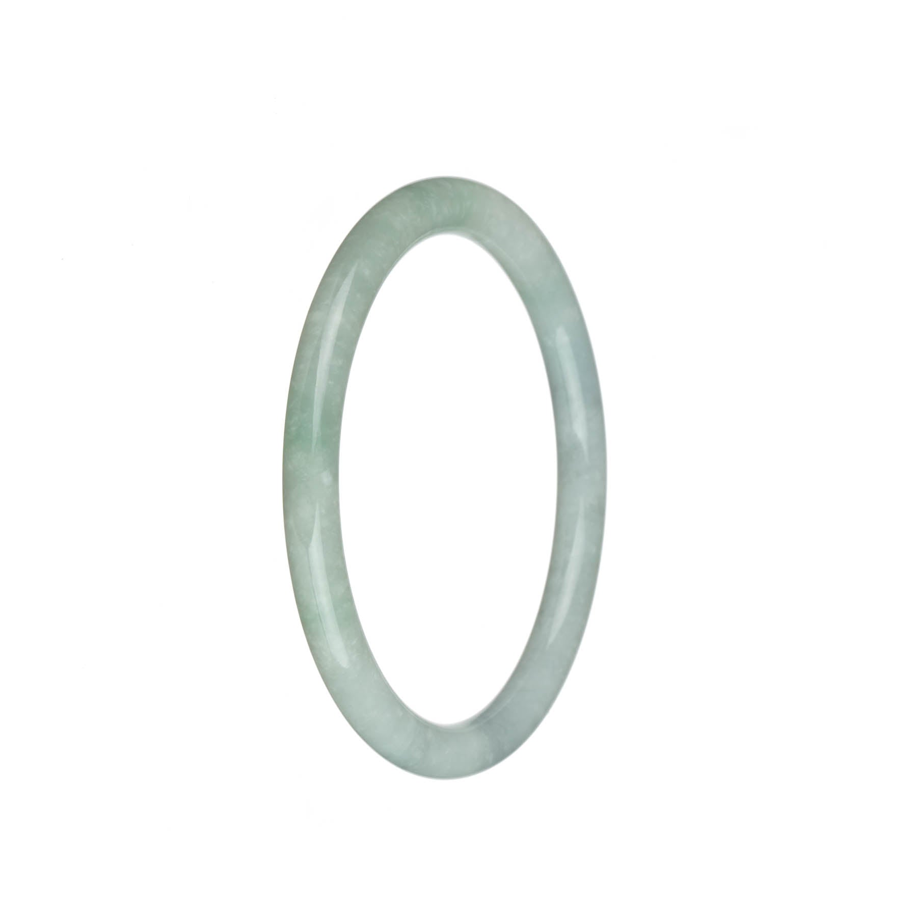 Certified Natural White with Pale Green Traditional Jade Bangle Bracelet - 61mm Petite Round