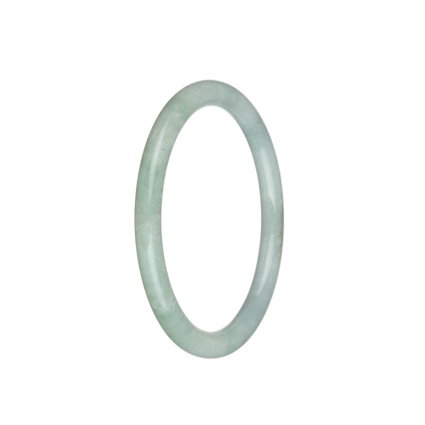 Certified Natural White with Pale Green Traditional Jade Bangle Bracelet - 61mm Petite Round