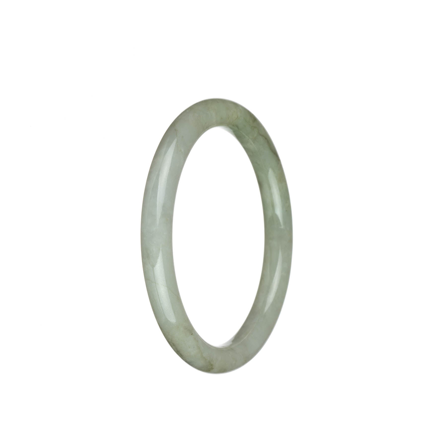 Authentic Grade A Pale Green with White Burma Jade Bangle - 56mm Petite Round