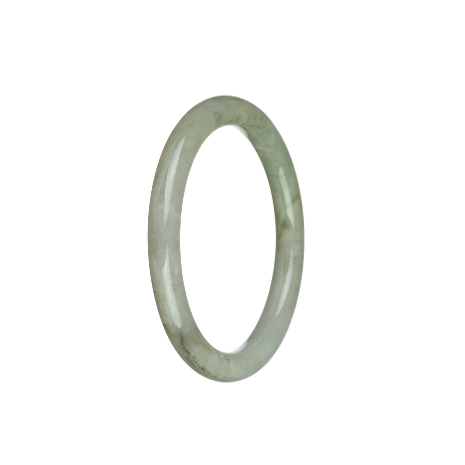 Authentic Grade A Pale Green with White Burma Jade Bangle - 56mm Petite Round