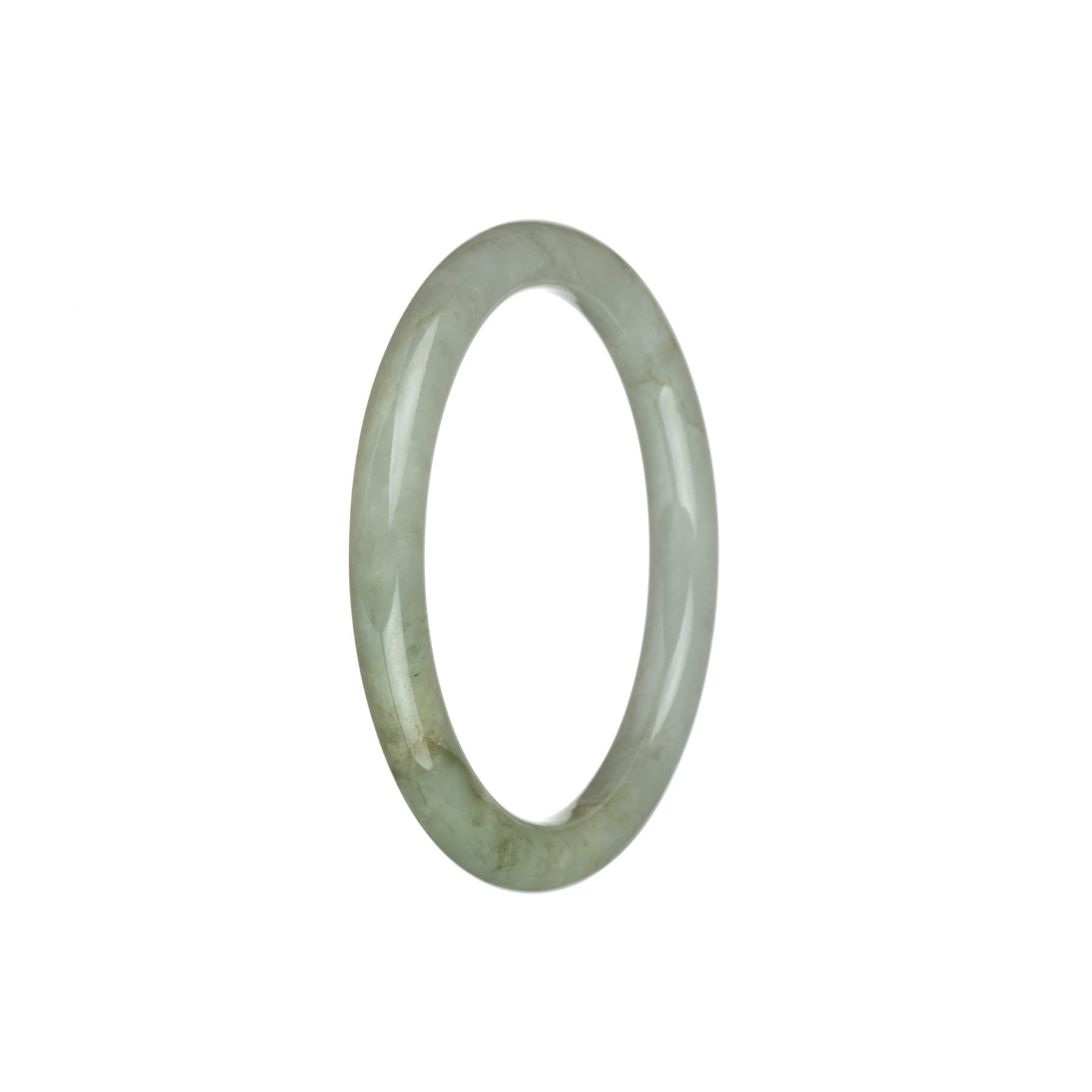 Authentic Grade A Pale Green with White Burma Jade Bangle - 56mm Petite Round