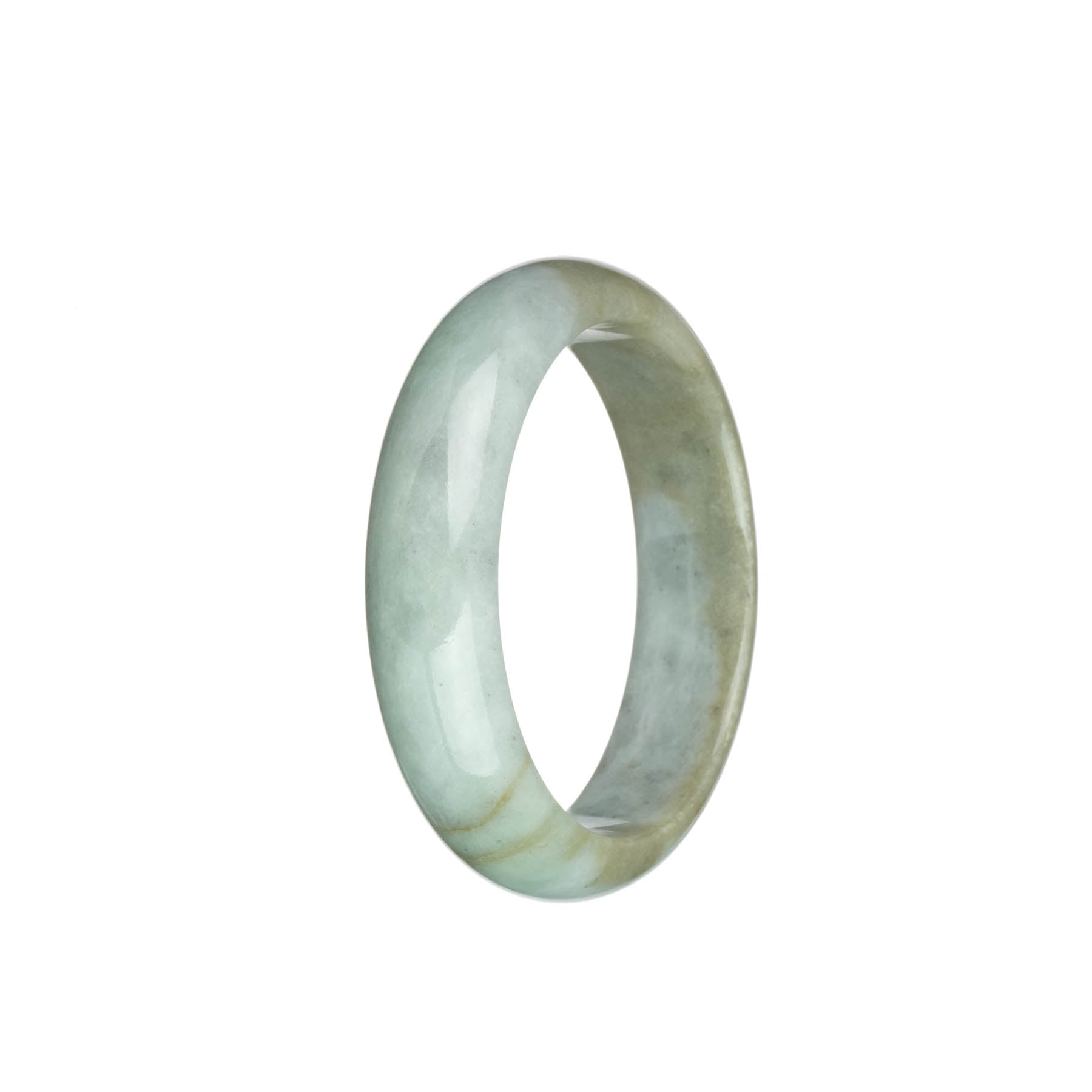 Genuine Untreated Grey With Brown Jadeite Jade Bangle - 53mm Half Moon