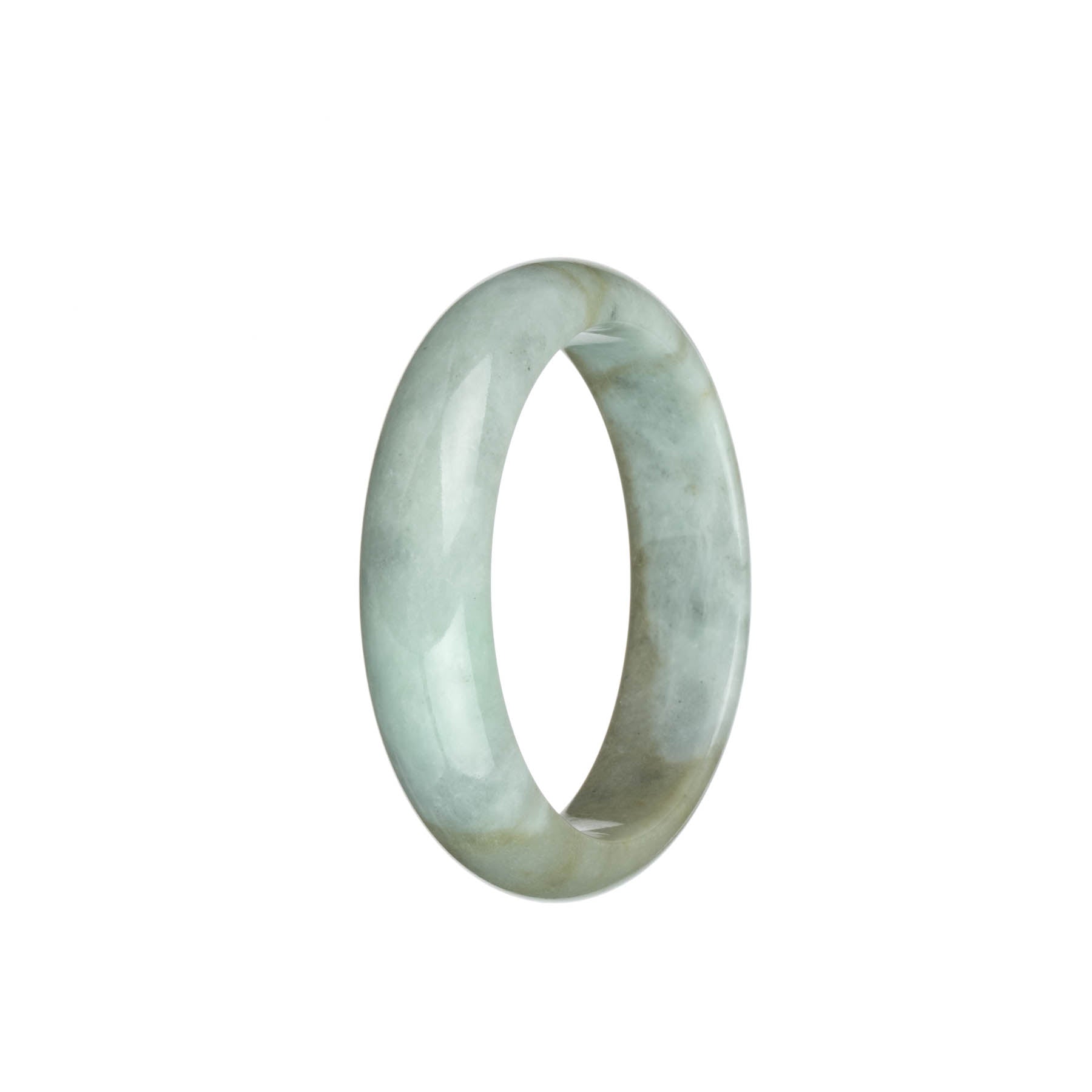 Genuine Untreated Grey With Brown Jadeite Jade Bangle - 53mm Half Moon