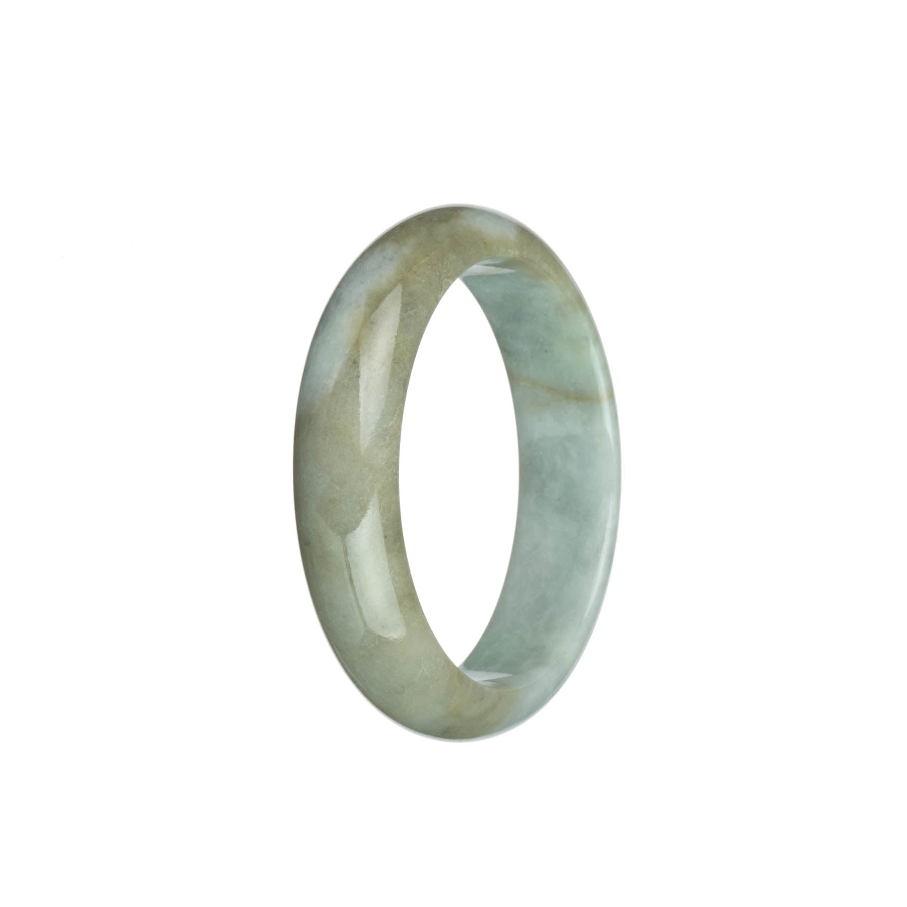 Genuine Untreated Grey With Brown Jadeite Jade Bangle - 53mm Half Moon