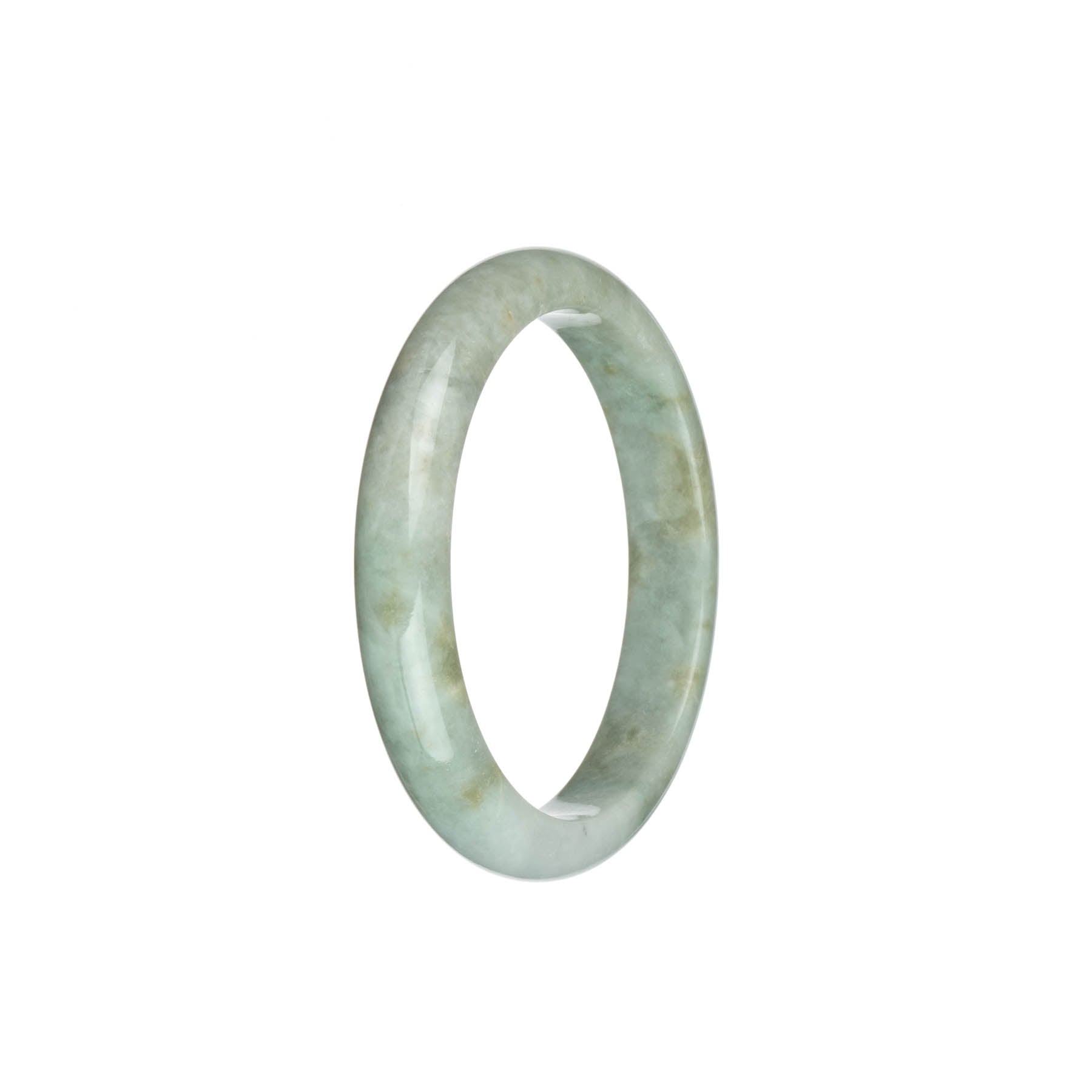 Certified Grade A Light Grey with Pale Green and Brown Spots Burma Jade Bracelet - 54mm Half Moon