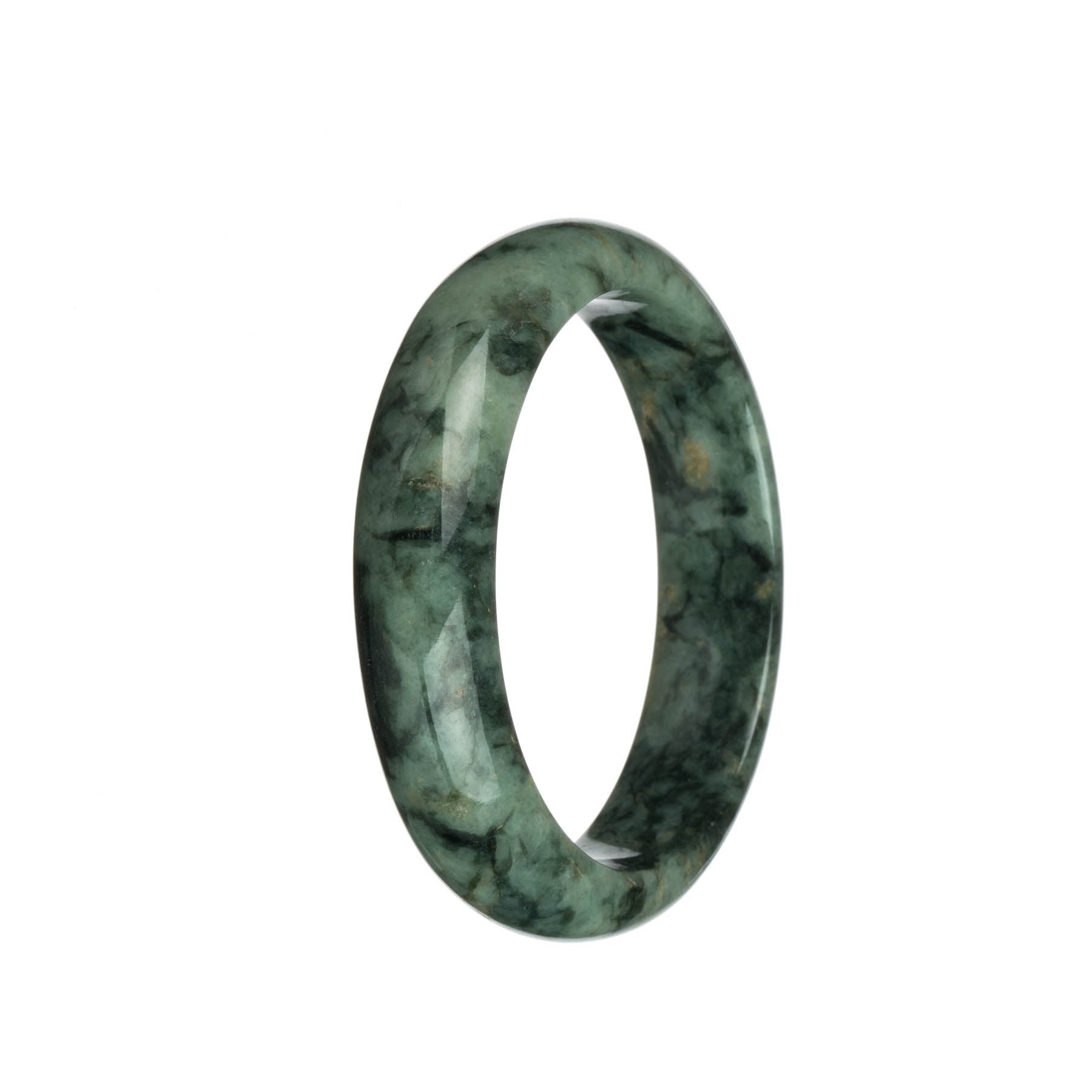 Genuine Grade A Green with Dark Green and Light Brown Patterns Traditional Jade Bracelet - 60mm Half Moon