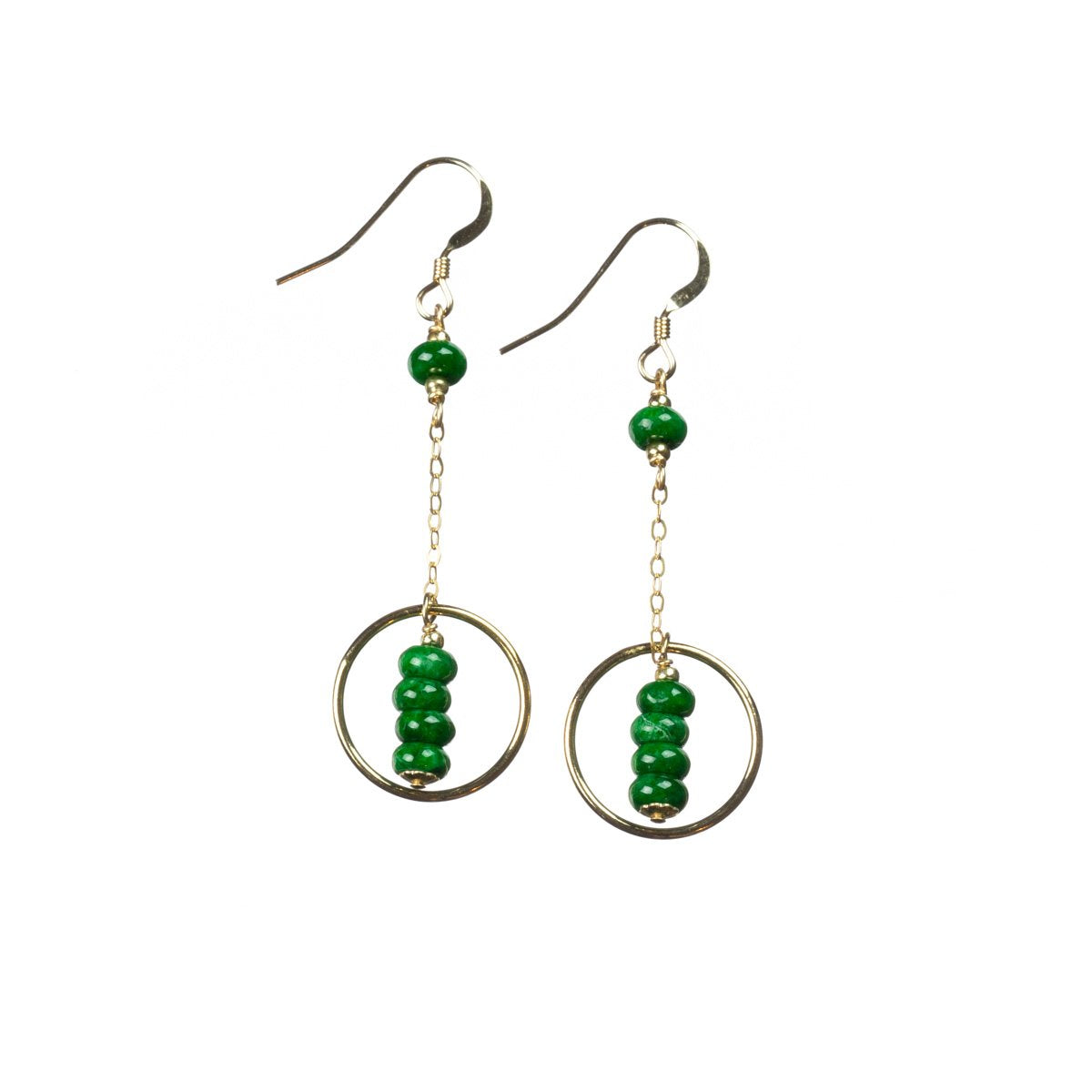 Emerald Green Jade Gold Drop Earrings