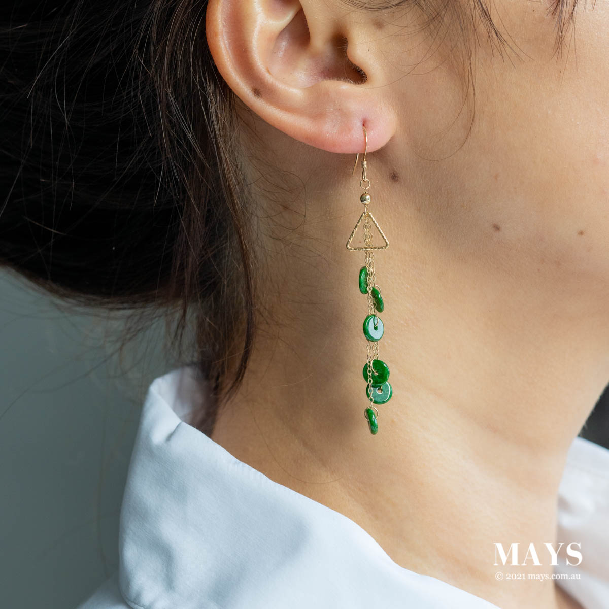 Imperial Green Jade Gold Drop Earrings