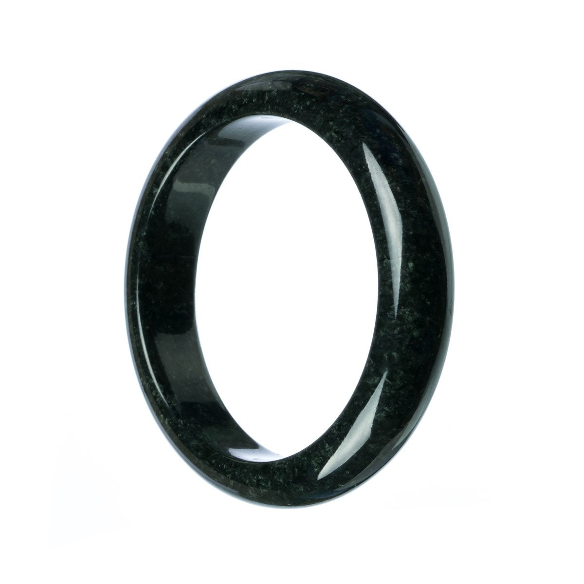 Genuine Grade A Black Burma Jade Bangle Bracelet - 63mm Half Moon