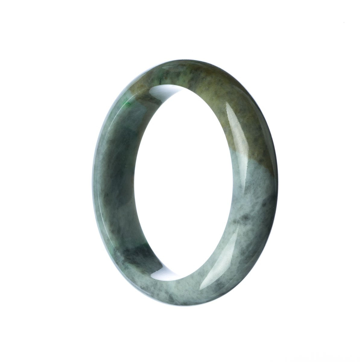 Genuine Grade A Grey Green Burma Jade Bangle - 57mm Half Moon