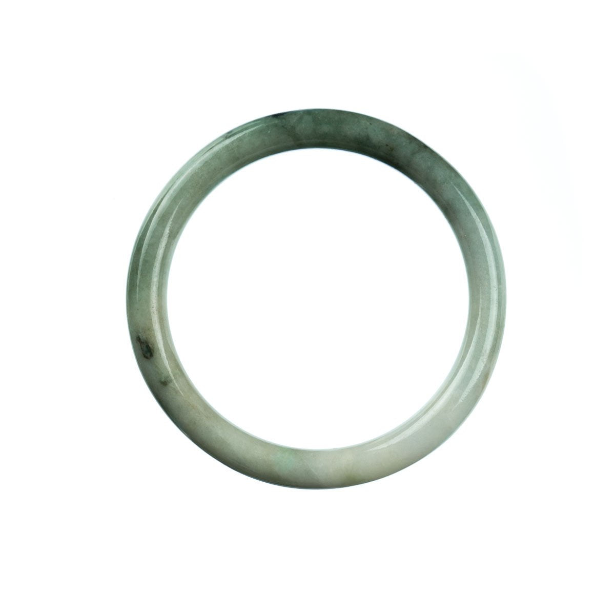Certified Grade A White Green Jadeite Jade Bracelet - 56mm Semi Round