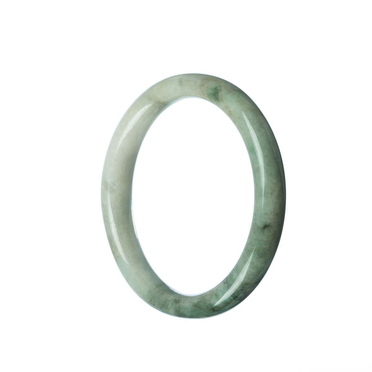 Certified Grade A White Green Jadeite Jade Bracelet - 56mm Semi Round