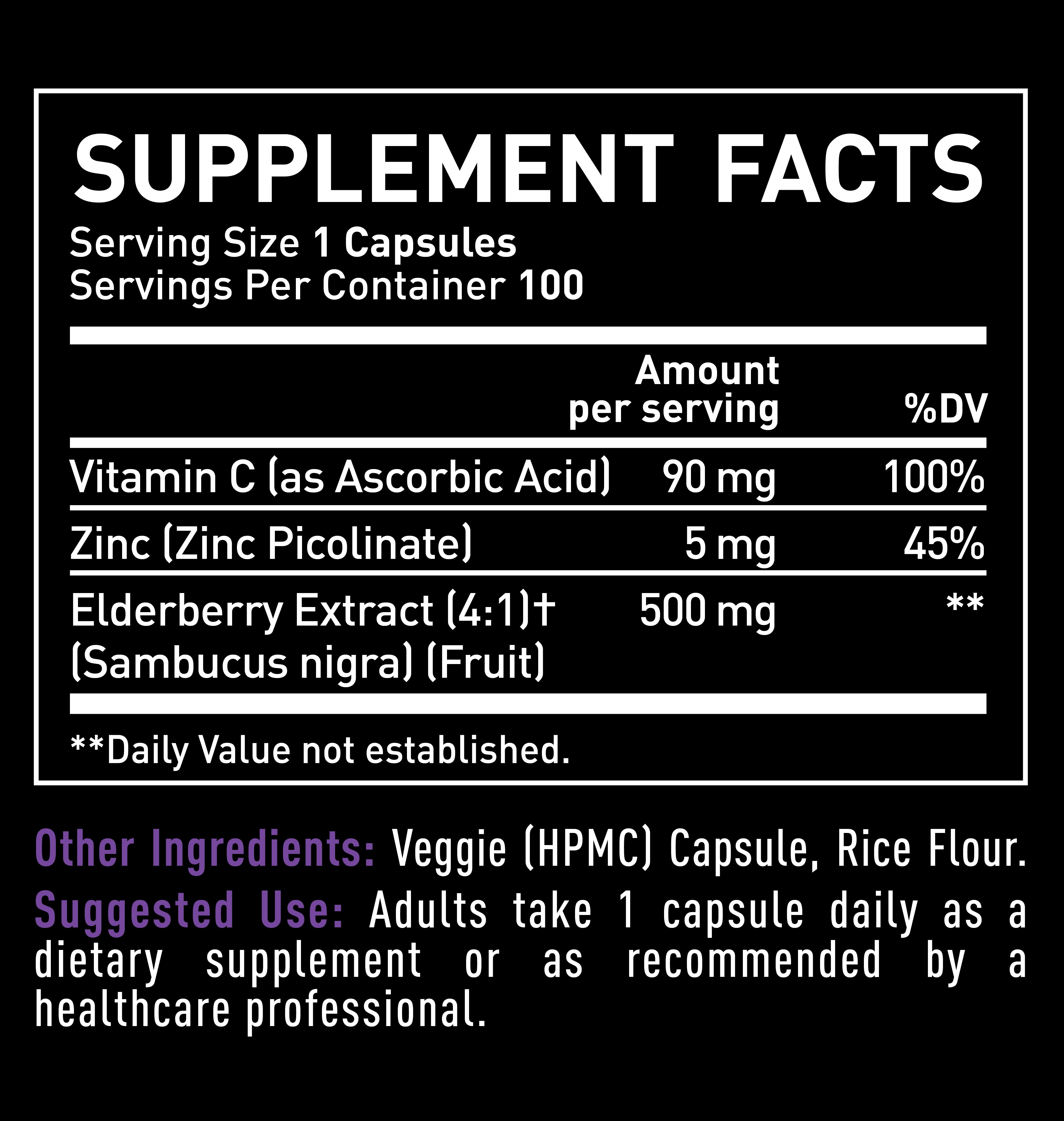 Elderberry Capsules With Zinc and Vitamin C