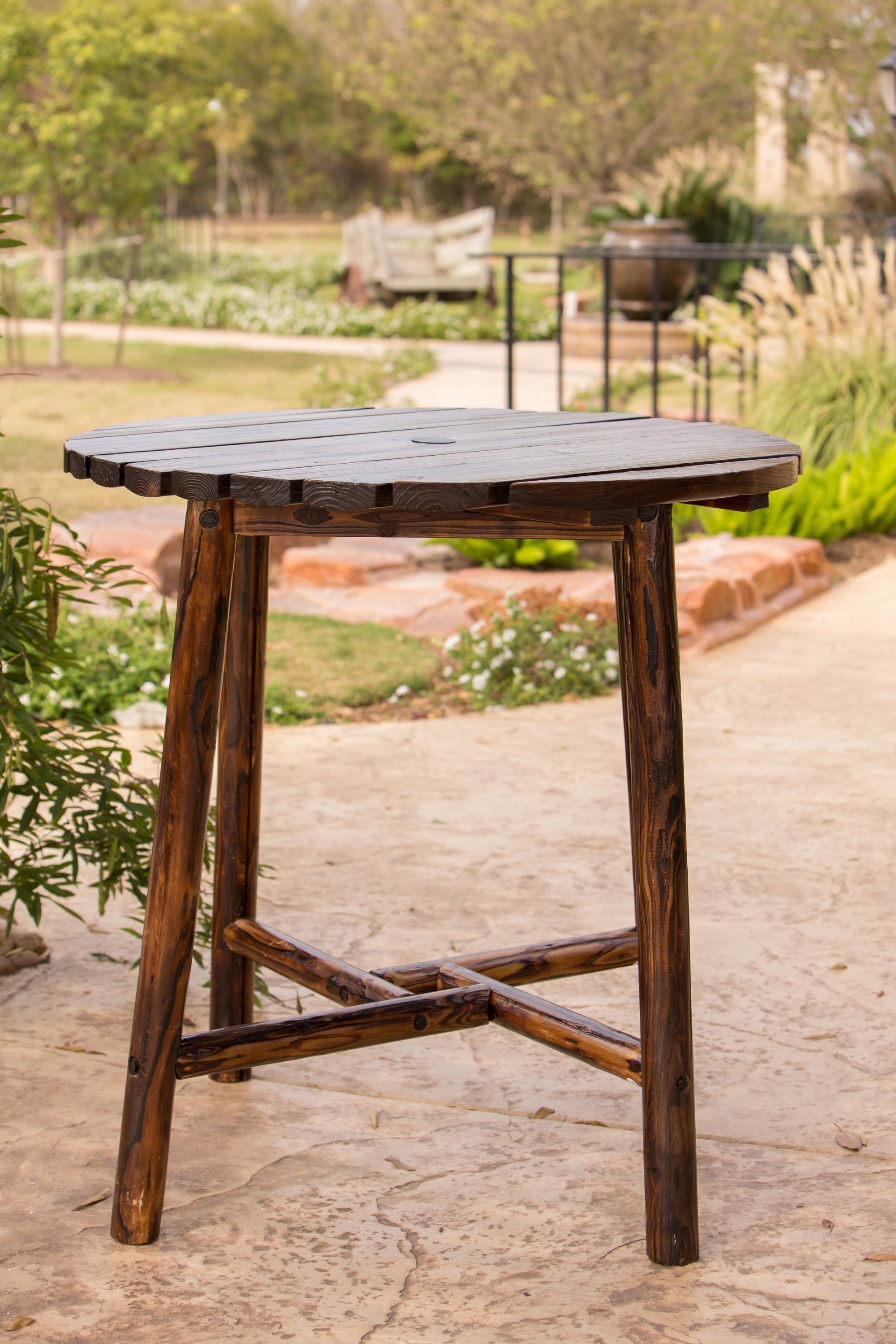 Char-Log Slatted Round Bar Table - For Pickup ONLY (Excluding Wholesale Orders)