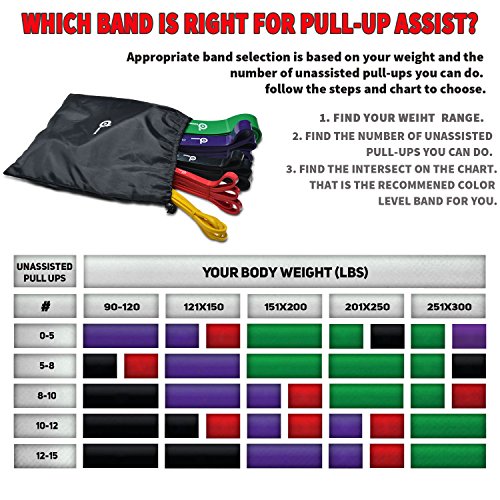 Set of 5 Pull Up Assist Resistance Bands for Stretch Mobility with Extra Handles