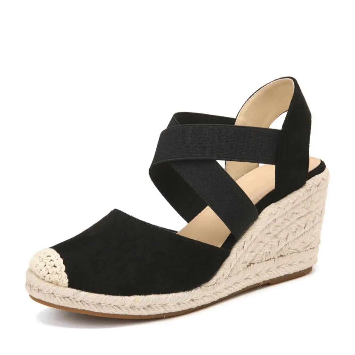 Women's Closed Toe Espadrilles Wedge Sandals, Comfortable Cross Strap Slip On Heels, Casual Outdoor Fabric Shoes
