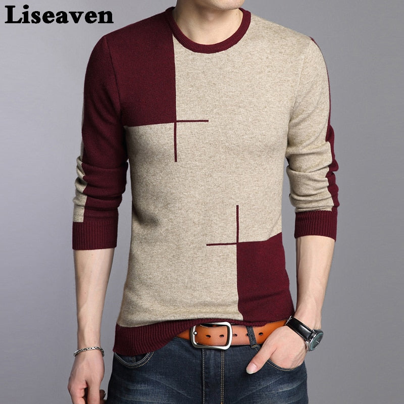 Liseaven Men Casual Pullover Sweater Fashion O Neck Knitwear Long Sleeve Male Pullovers