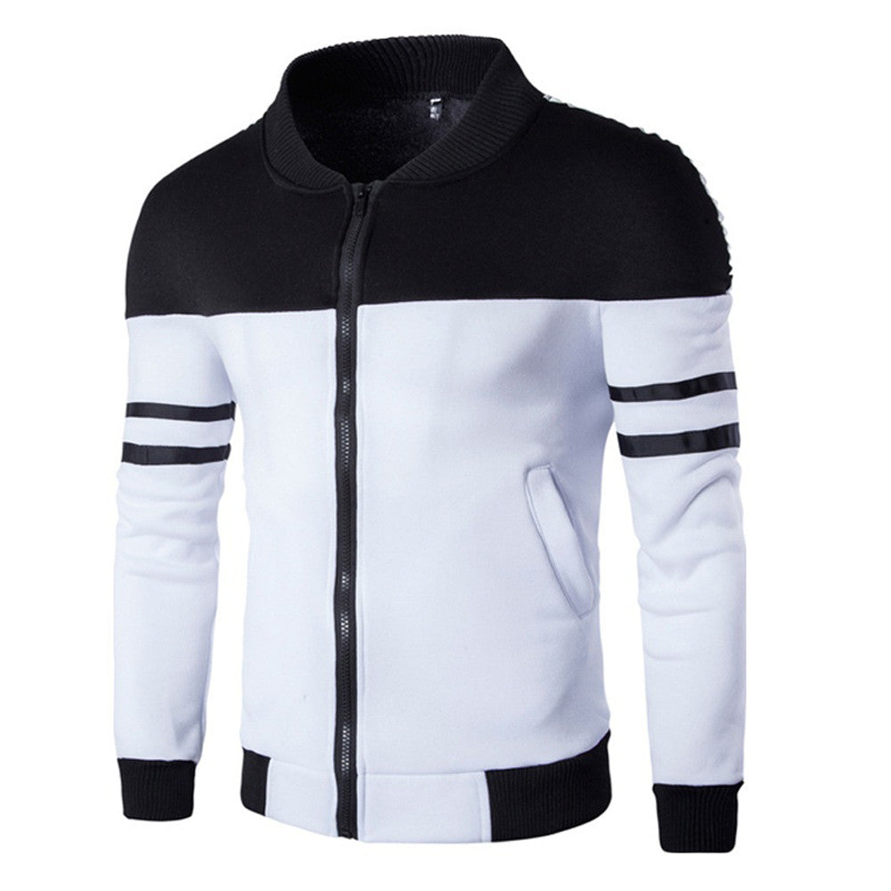 Men Casual Polyester Rib sleeve Standard Regular Zipper Jackets