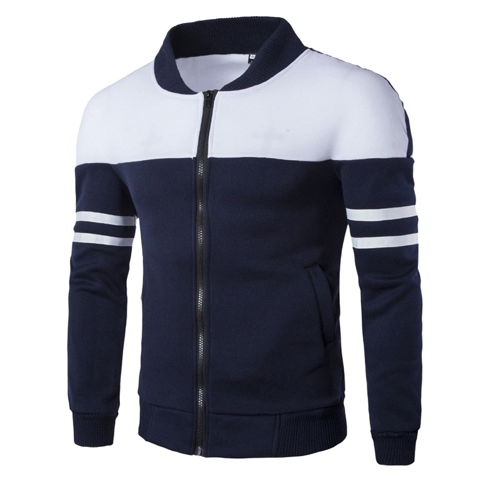 Men Casual Polyester Rib sleeve Standard Regular Zipper Jackets