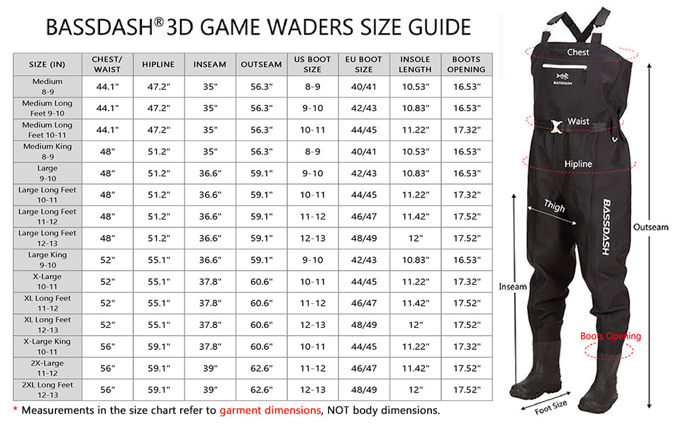 How To Size Waders Bassdash 3D Boot Foot Waders Ultra High Strength Black Plaid Nylon PVC ...