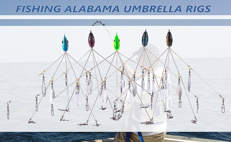  Set Of 3 Alabama Umbrella Rigs, 5 Arms 8 Blade Fishing Rigs  For Bass Bait Lure, Fishing Lures Bait Rigs Salwater Stripers Swim Bait