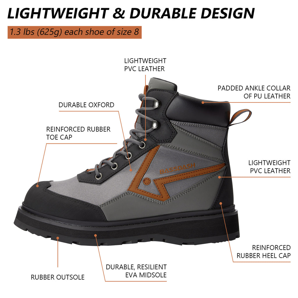 Mens Wading Boots Fly Fishing Wading Shoes with Anti-Slip Rubber Sole