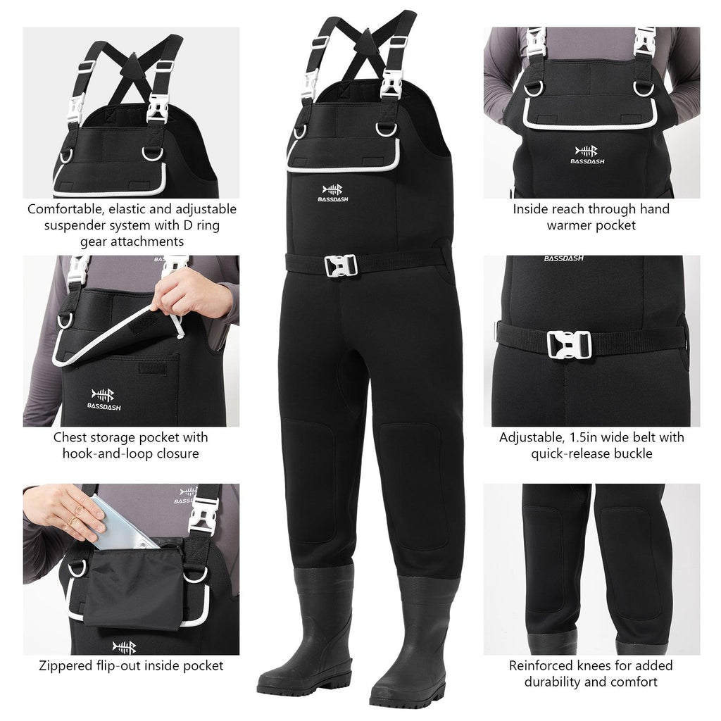 Men s Neoprene Waders with Rubber Boots Black Plaid Boot Foot 7