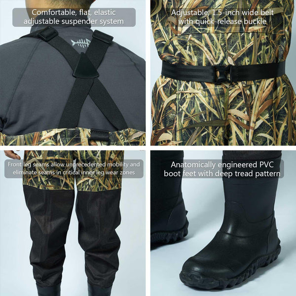 BASSDASH Breathable Lightweight Veil Camo Chest Waders For Men - Fishing Hunting Stocking Foot