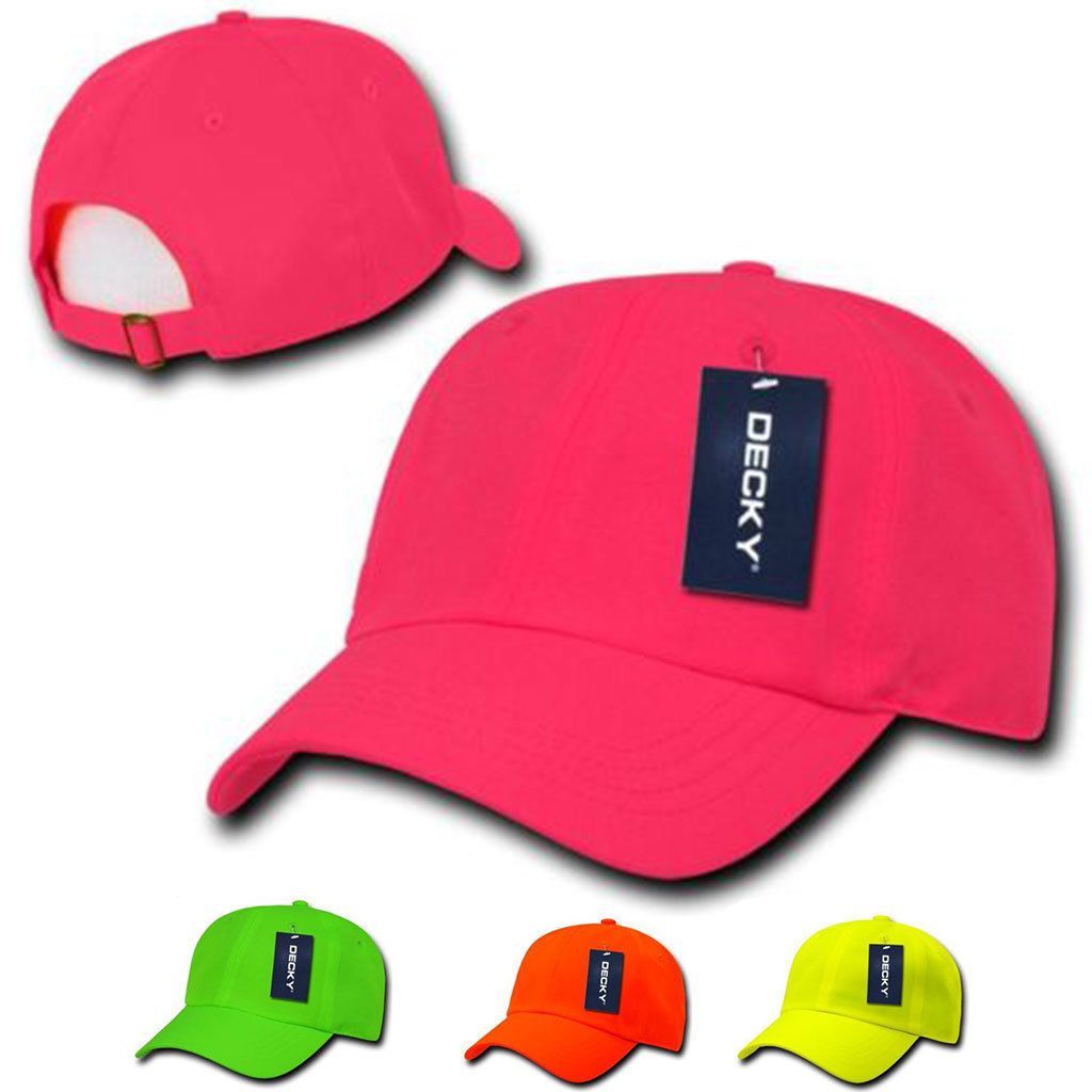 Decky Blank Neon Pre Curved Bill 6 Panel Low Crown Dad Hats Caps