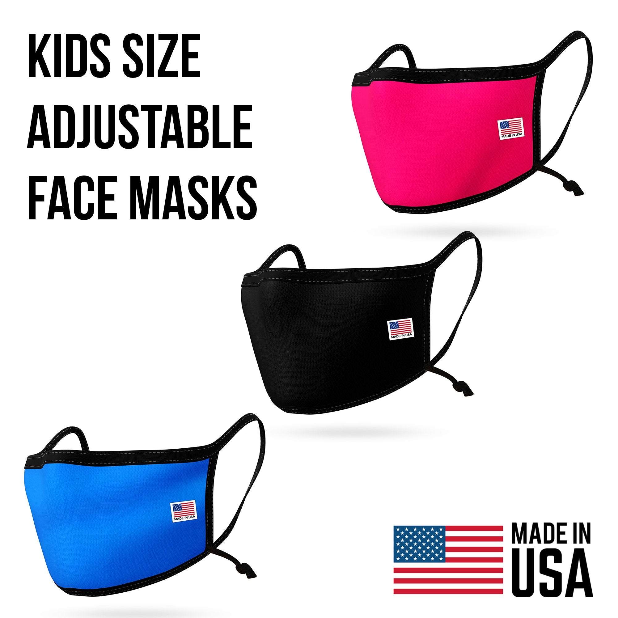 Kids Size Adjustable Face Mask for Children Boys Girls Cloth Double Layer Masks Washable Reusable Made in USA aged 3 to 7