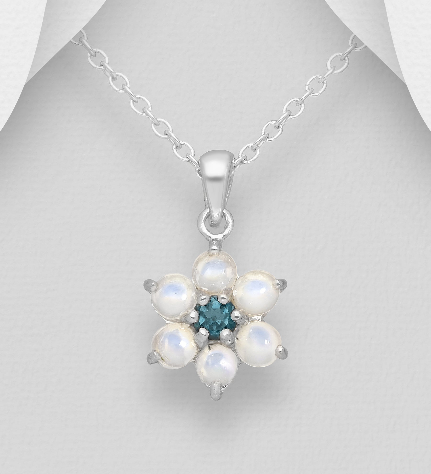 Opals & Topaz Flower Pendant