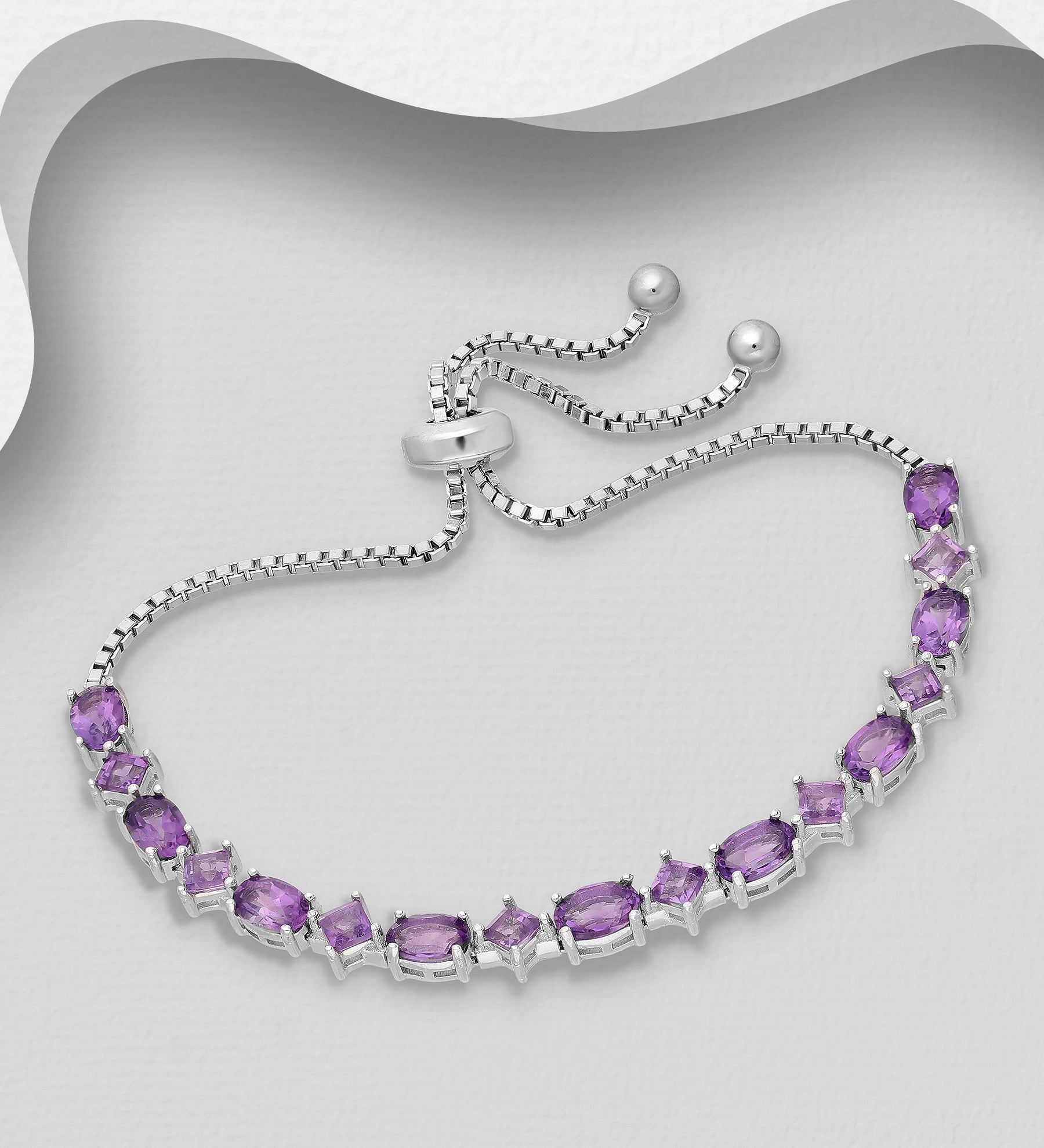 Amethyst Bolo Silver Bracelet