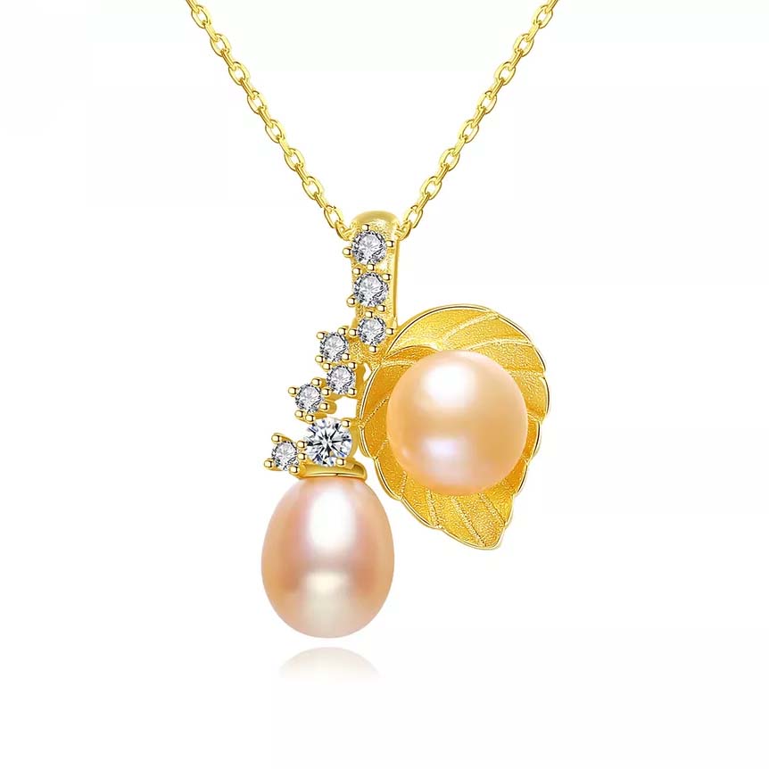 Peach Freshwater Pearl Gold Necklace