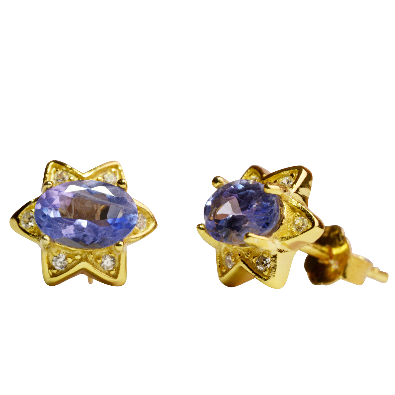 1 TCW Natural Tanzanite Gold Earrings