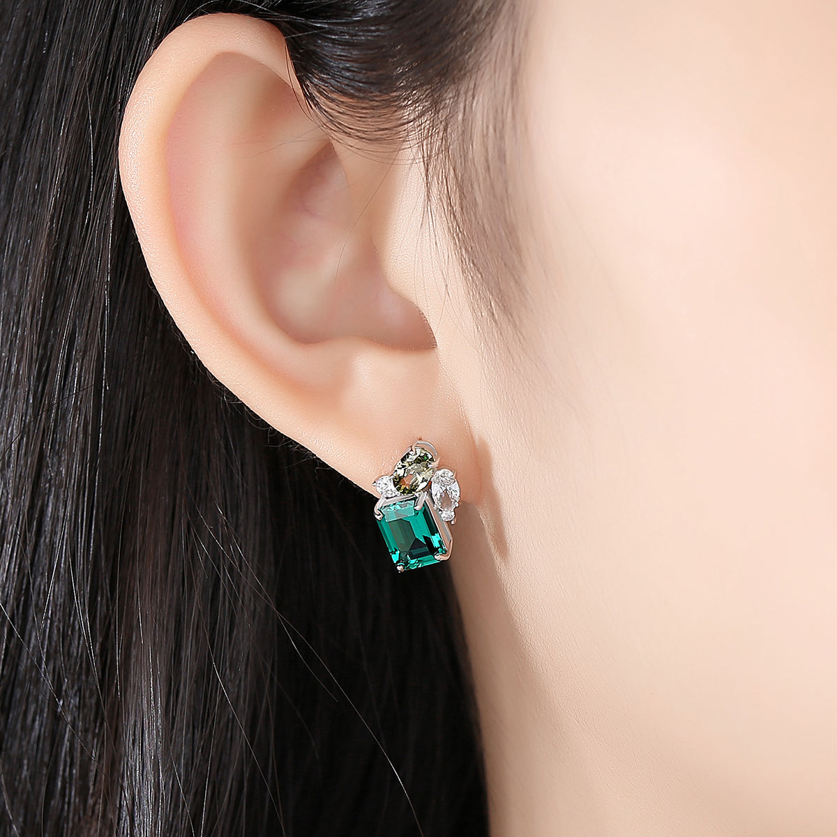 Emerald Simulant Silver Earrings