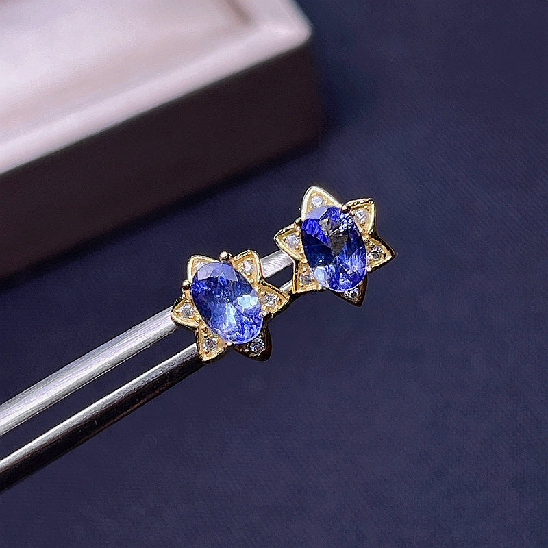 1 TCW Natural Tanzanite Gold Earrings