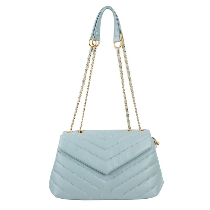 Small chevron quilted chain shoulder bag - light blue