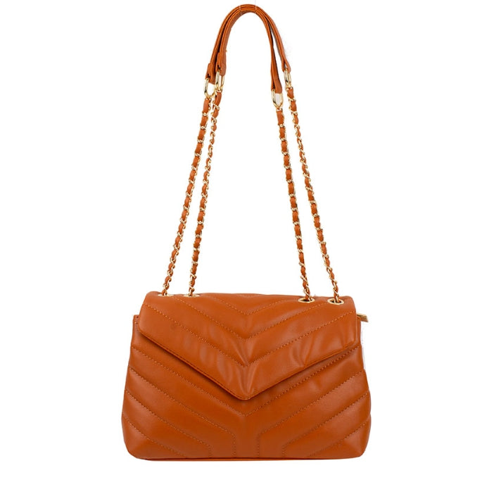 Small chevron quilted chain shoulder bag - camel