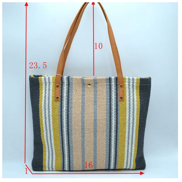 Tribal pattern fabic tote - mint