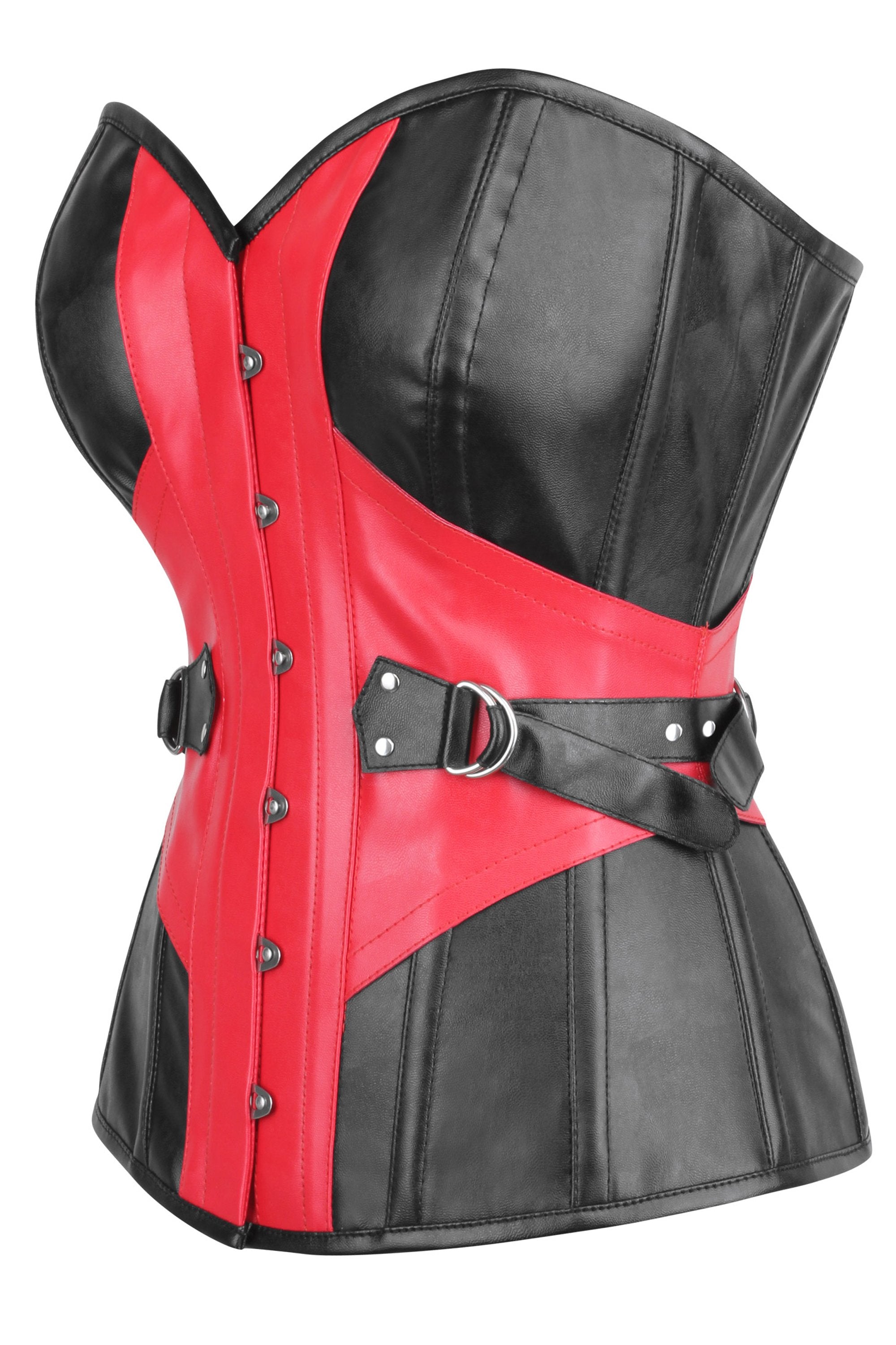 Black and Red PVC Buckle Corset