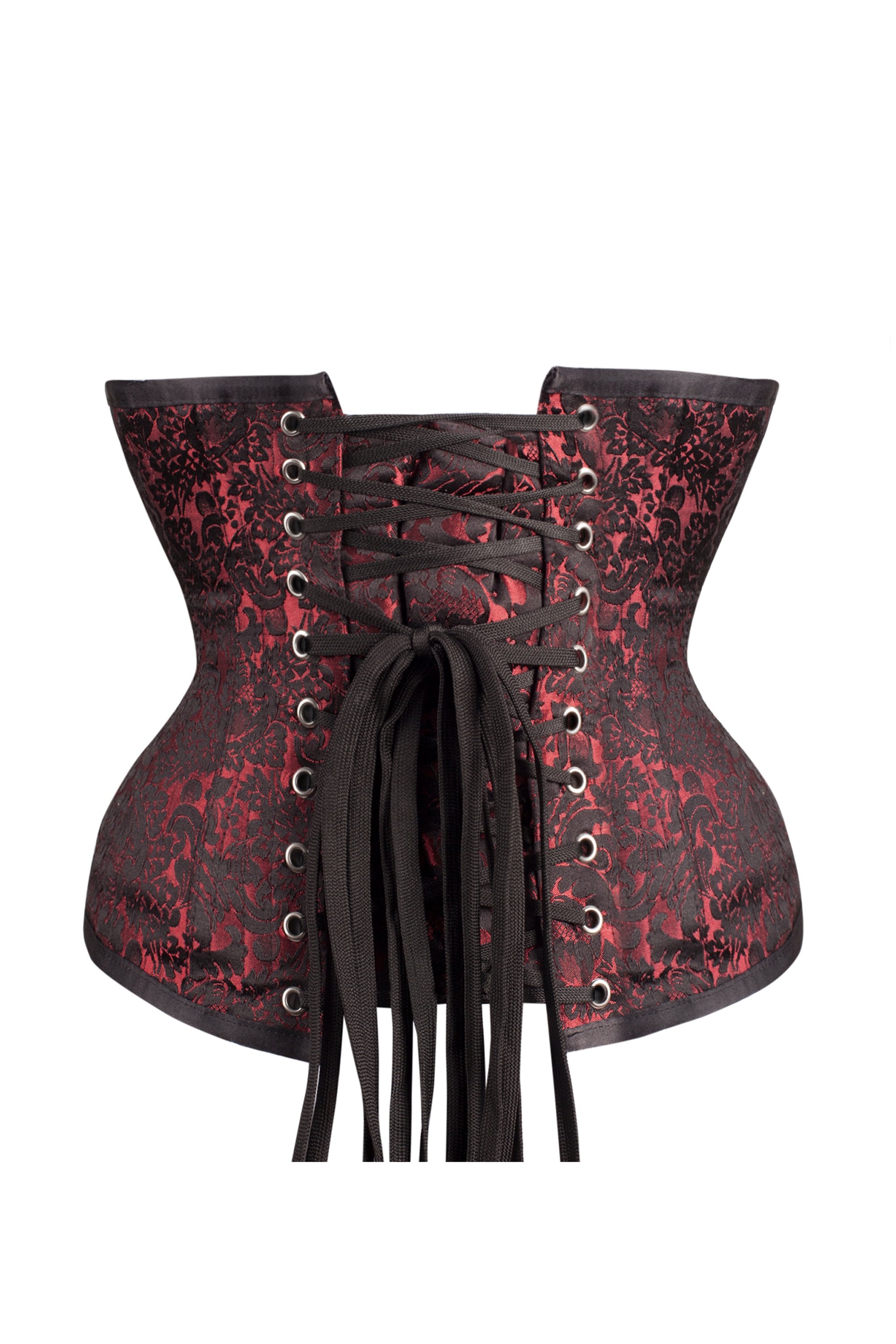 Red Brocade Underbust Corset With Hip Gores