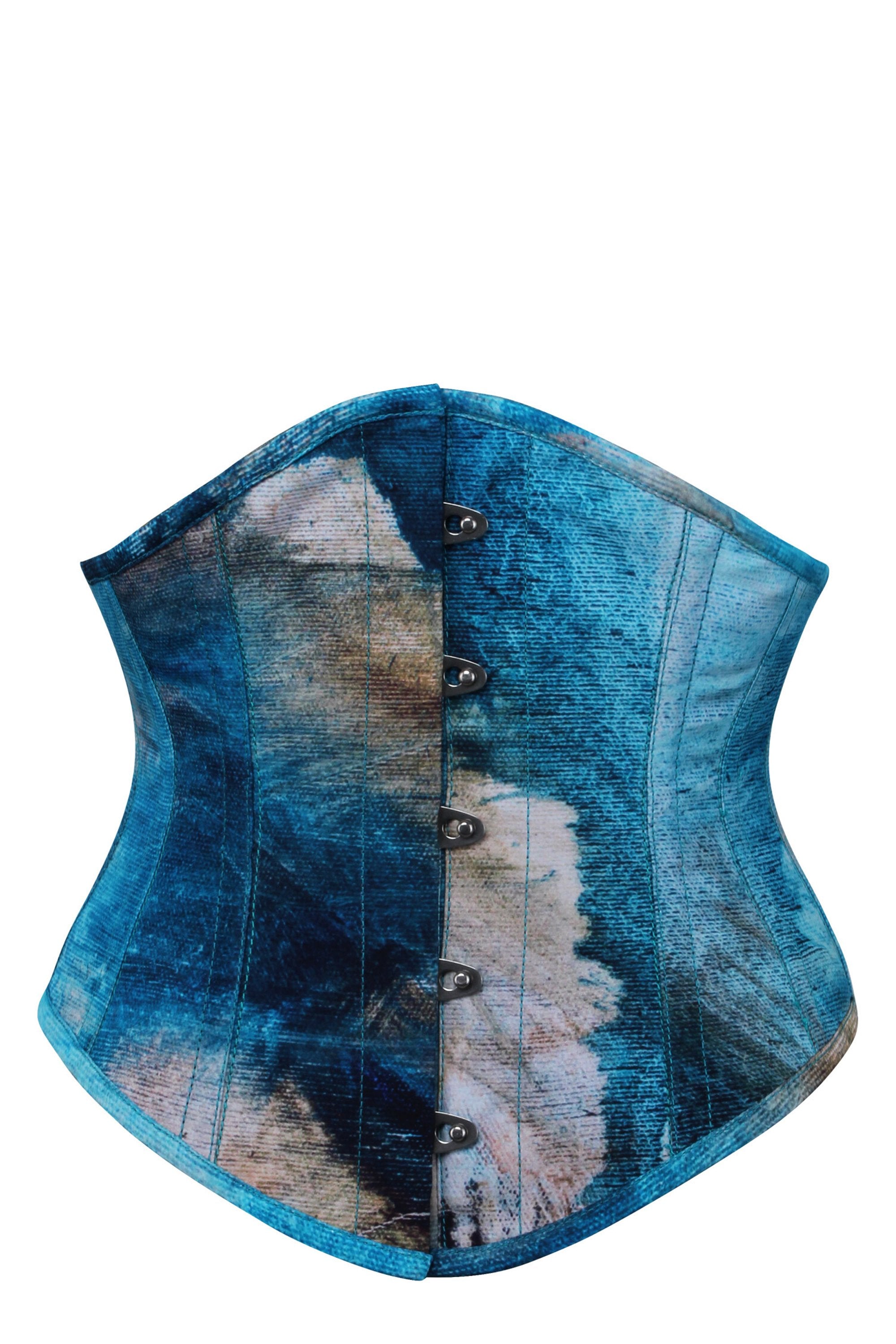 Abstract Brushed Opal Blue and Sand Waspie Corset