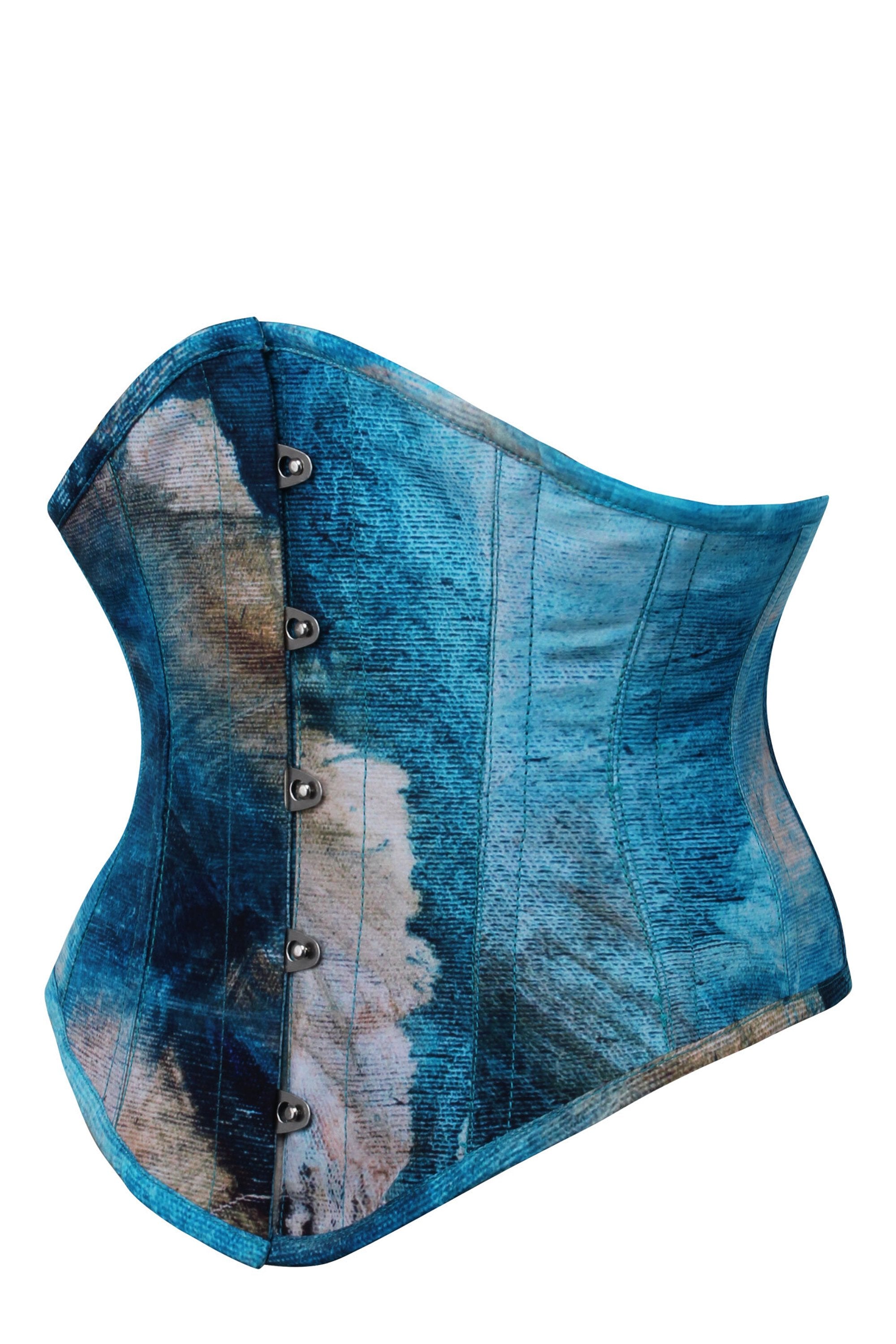 Abstract Brushed Opal Blue and Sand Waspie Corset