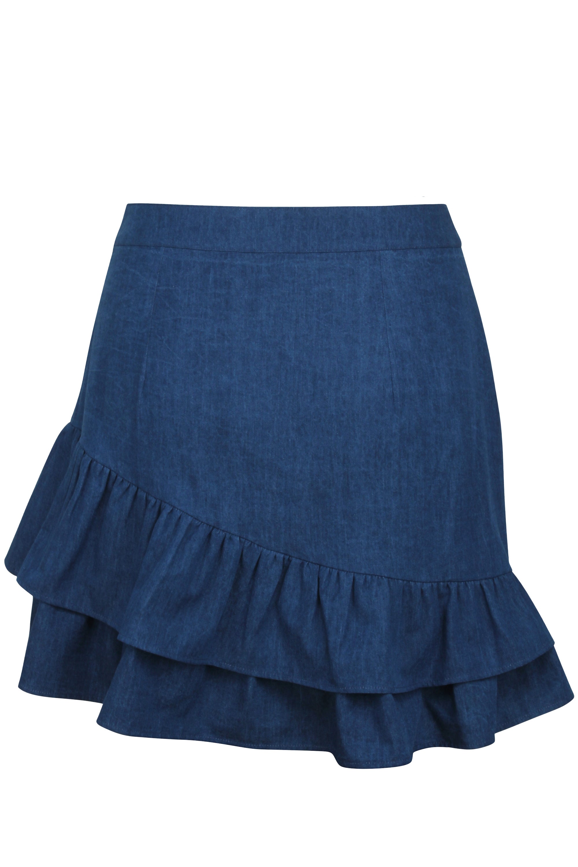 Sammy Blue Chambray Skirt With Asymmetric Frill