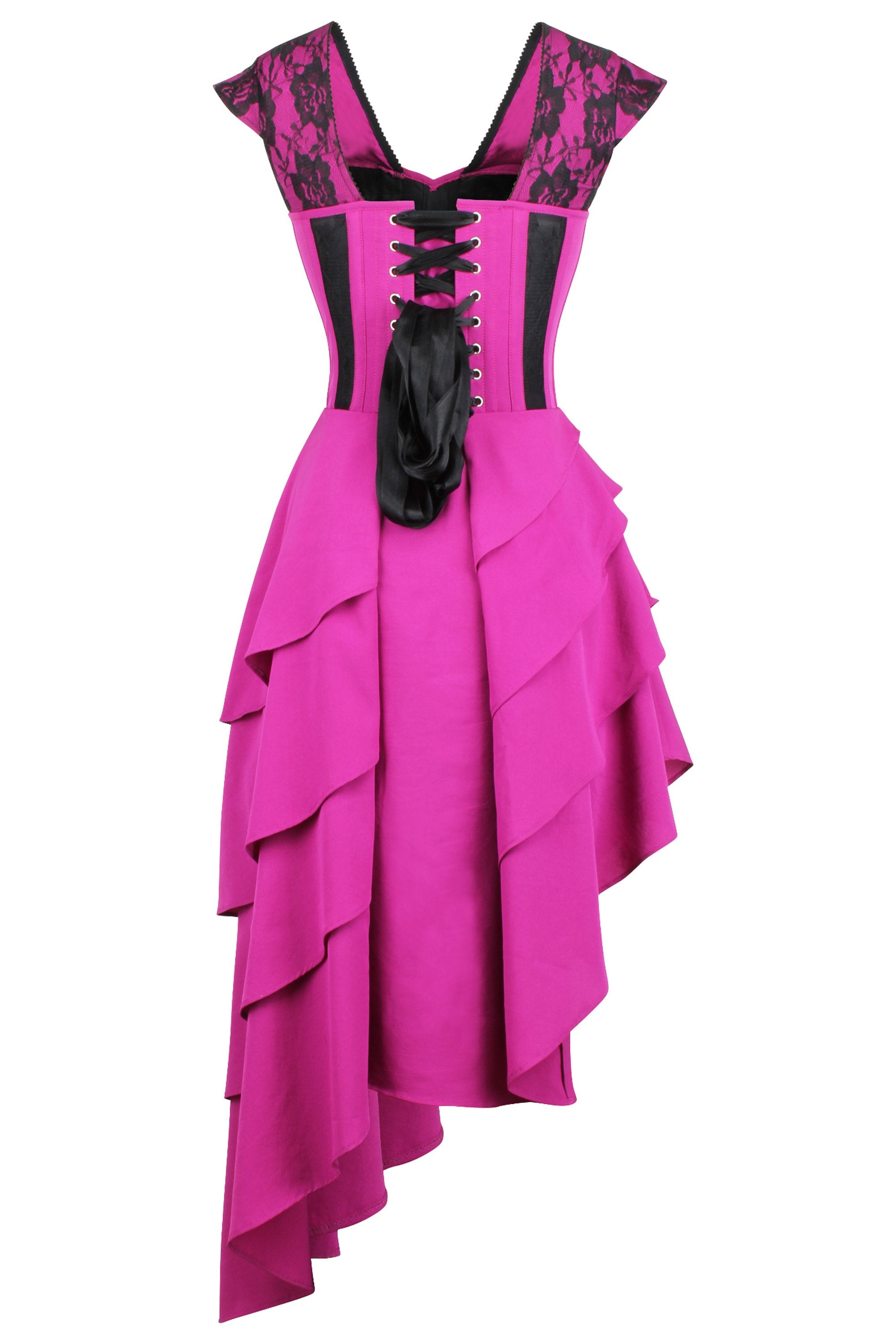 Magenta Mesh & Lace Corseted Dress