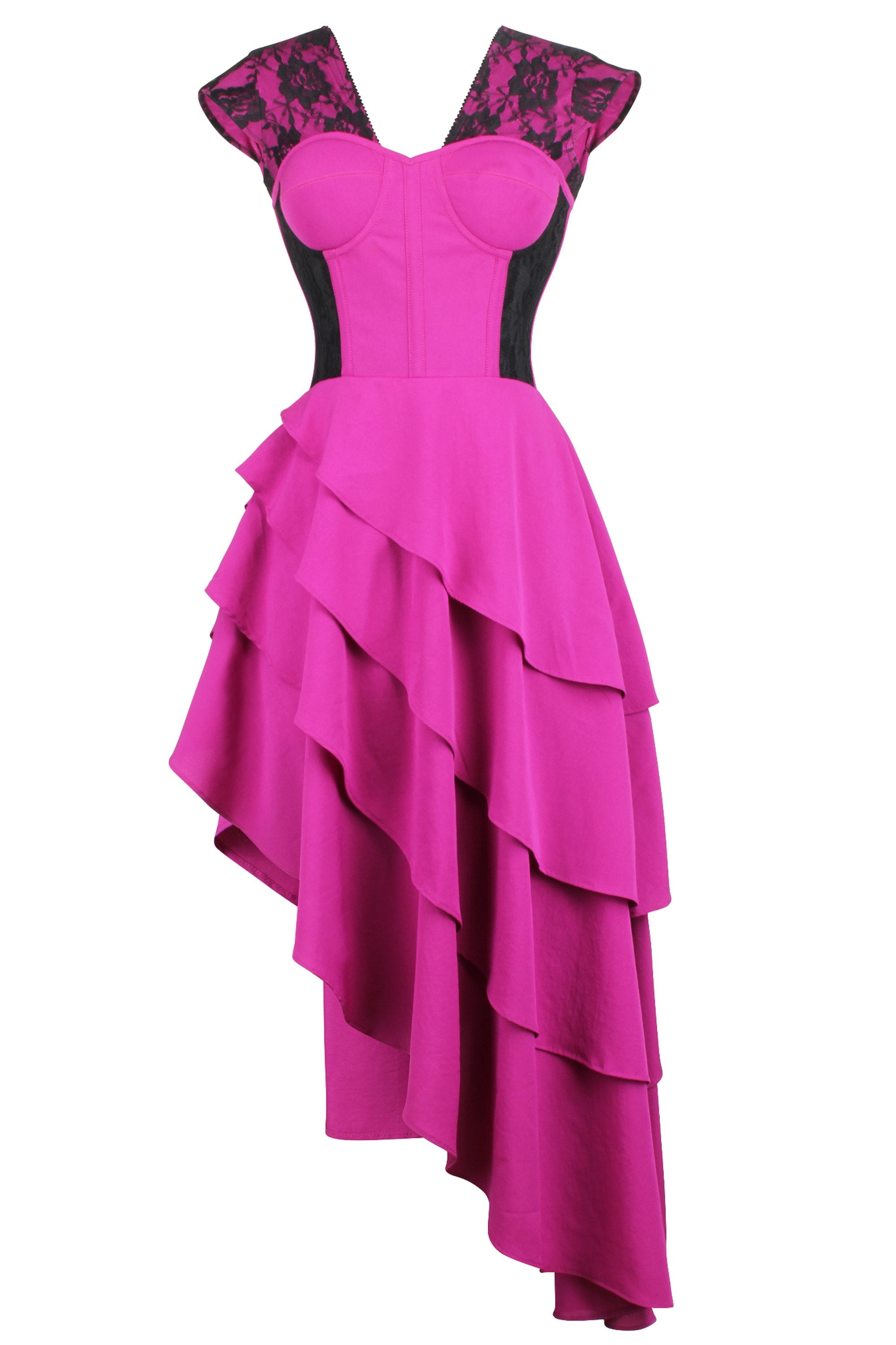 Magenta Mesh & Lace Corseted Dress