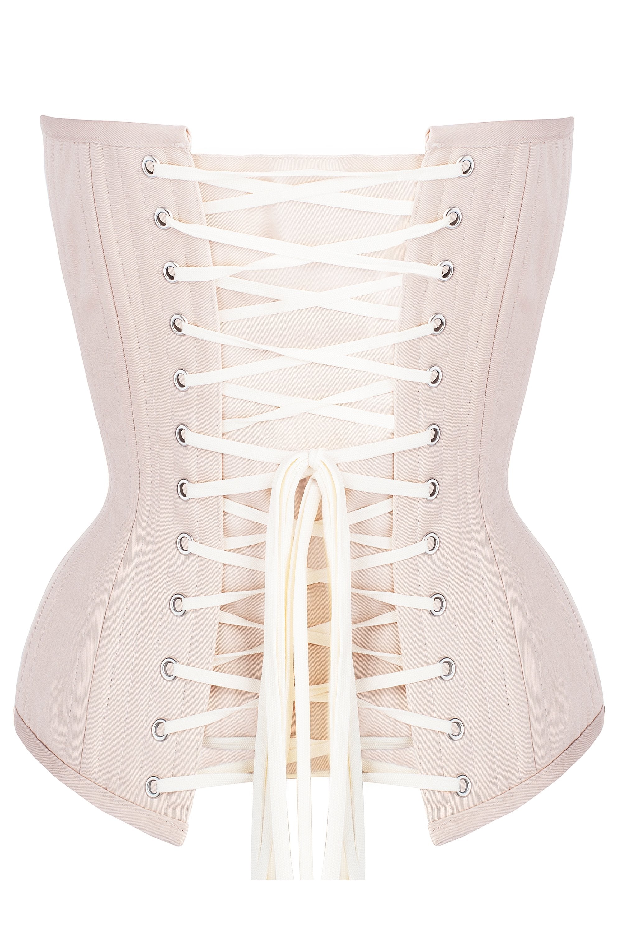 Pinky Beige Cotton Twill Classic Overbust Waist Trainer With Hip Gores