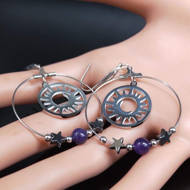 Wiccan Crescent Moon Sun 316 Stainless Steel Earrings