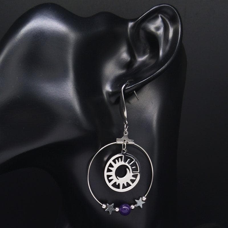 Wiccan Crescent Moon Sun 316 Stainless Steel Earrings